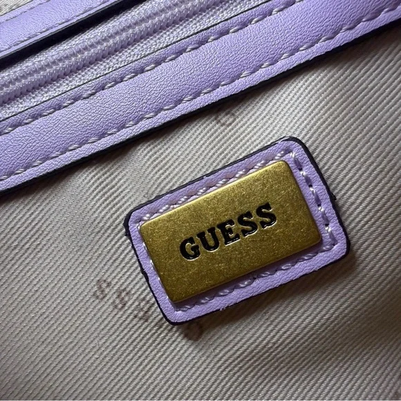 GUESS Katey Flap Shoulder Bag Lilac Rare Quilted Purse Crossbody Lavender Cream - Picture 8 of 15